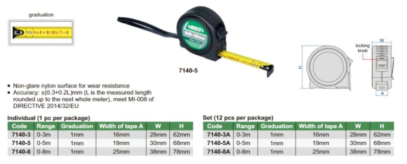 Sada zvinovacích metrov 5 m (12 ks), Insize