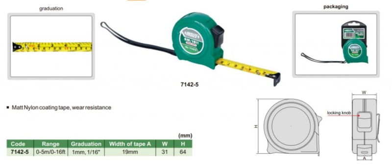 Zvinovací meter 5 m so zvýšenou odolnosťou, Insize