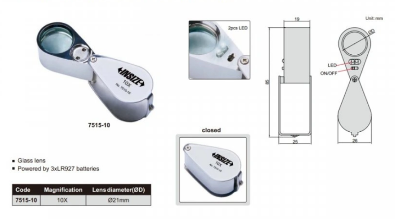 Skladacia lupa s osvetlením, Insize