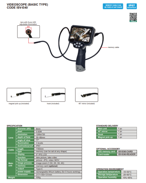 Digitálny endoskop s kamerou 8 mm, Insize